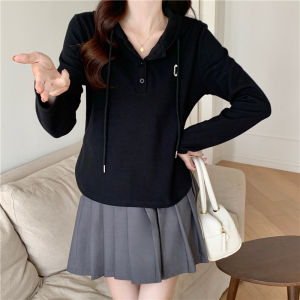 IELGY Hooded Long Sleeve Solid Color Fashionable Interior Top