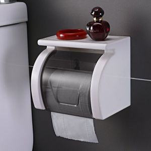 No Drill Toilet Roll Holder Rack Wall Mounted Waterproof Tissue Box & Paper Shelf | Adhesive Sticker