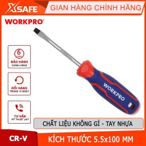 Tua vít đầu dẹt tay cầm bọc nhựa cao su 3 màu chống trơn trượt kích thước 5.5x100mm thép hợp kim CR-V Workpro - WP221016