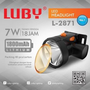 Senter Kepala Luby 7 Watt L-2871 Nyala LED Putih dan Kuning Headlamp Waterproof Charger Super Terang