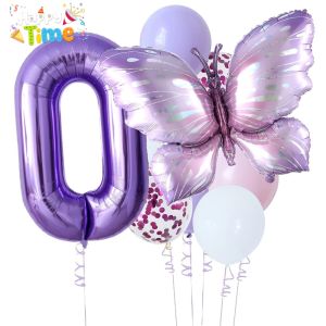 22pcs Violet balloon set 32inch Number Balloon Set Large Colorful Butterfly Foil Balloon for Baby Shower Birthday Party Christmas Decoration
