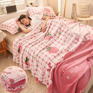 Girls Cartoon Strawberry Flannel Blanket Warm Bedspread Sheet Fuzzy Soft Fleece Plush Blankets for Bed Sofa Nap Shawl Blankets