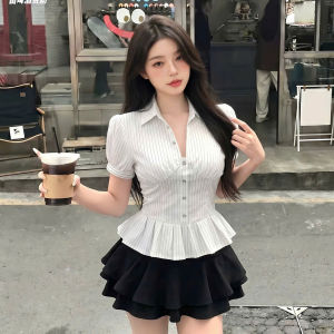 𝓑𝓪𝓸 𝓧𝓲𝓷𝓱 Áo Somi Kiểu Nữ Kẻ Sọc Dáng Xoè Phối Đan Lưng Tiểu Thư Tôn Dáng Đi Chơi Dạo Phố Xinh Xắn