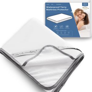 FORCHEER Mattress Pad Waterproof 50% Cotton Terry Mattress Protector with Elastic Bands/Fitted Sheet Design In the 4 Corners Breathable Bed Topper 1 Piece No Pillow