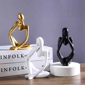 MINIFELE 262 Sand Color The Thinker Statue Resin Modern Desk Display Ornaments  Nordic Style Abstract Sculpture Figurine Reading Decor