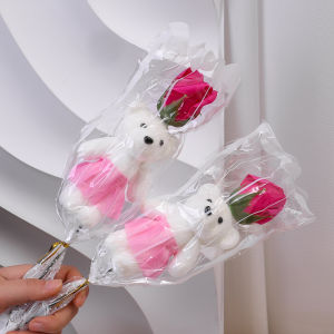 Feelife สบู่รูปหมีโฟมเทียม43ซม. วันวาเลนไทน์กุหลาบของขวัญที่ถืองานแต่งงานช่อดอกไม้ตกแต่งบ้านที่ตกแต่งห้องดีไอวายพบปะครอบครัว