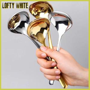 Lofty White ช้อนกลมสแตนเลสหัวใหญ่สำหรับอาหารค่ำด้ามยาวสีแดงทองช้อนคนทำขนมหวานสำหรับอุปกรณ์ในครัว
