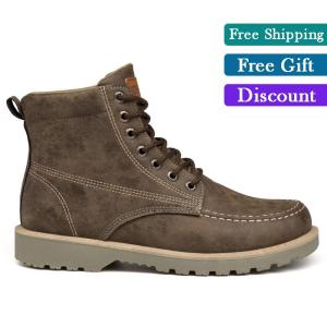 Leather Boots Men Casual Ankle Boots Fashion Outdoor Anti-collision Toe High Shoes Work Martin Boot for Men (BrownGreyBlack)
