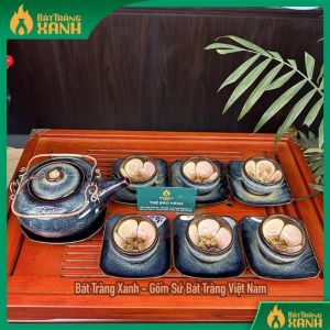 Bộ Ấm Chén Bát Tràng Giang Tây Thiên Thanh Bộ Ấm Trà Men Hỏa Biến Bát Tràng Cao Cấp