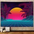 Retro Neon Vaporwave Tapestry for Men Bedroom, Cool Trippy Mountain Sun Art Tapestries Wall Hanging for College Dorm Living Room Office Decor 60X40", 70s 80s Party Arcane Future Poster Blanket. 