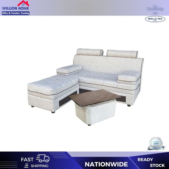 HEIDI SEATER SOFA WIDE ARMREST WITH GLASS TOP TABLE AND OTTOMAN  WILLION HOME FURNITURE