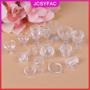 JCSYFAC 17 cái/bộ 1:12 Dollhouse thu nhỏ trong suốt bộ đồ ăn DIY giả vờ chơi đồ chơi