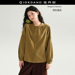Giordano Women Round neck raglan sleeve embroidered blouse Free Shipping 18346238