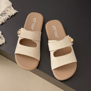 [Free Shipping] Velcro WomenS Sandals For Summer Outings Fashionable And High-End With Metal Buckle Half-Slippers