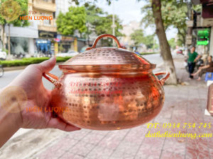 Nồi đồng thau gò tay ăn lẩu đồng vàng và đồng đỏ ngang 22cm cao 12cm nặng 1kg