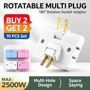 Buy 2 get 2 Rotatable Socket Converter 2500W One In Three 180 Degree Extension Plug US Multi Plug Mini Slim