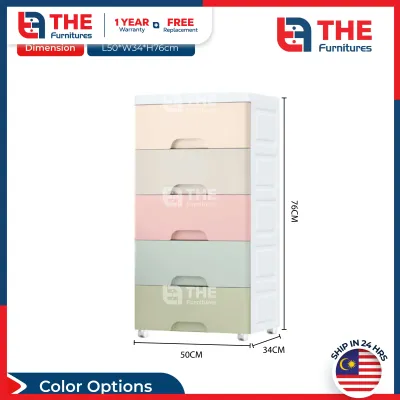 THE L50cm (5 Layers) Plastic Drawer Storage Cabinet Wardrobe Drawer Storage Cabinet