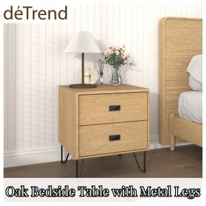 deTrend Bedside Table Nordic Style Bedroom Bedside Table with 2 Drawers 52cm Wooden Storage Cabinet Oak Sofa Side Table Suitable for Living Room 8193