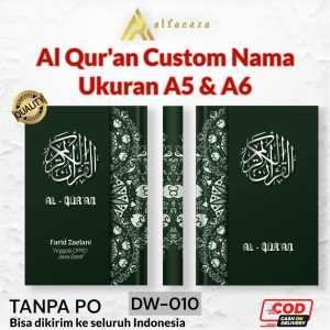 Alfareza - Variasi Al Quran Custom Nama Ukuran  A6 | Quran Terjemahan Seri Hijau  Bisa Tulis Nama | Alquran  A6 Cover Custom Nama
