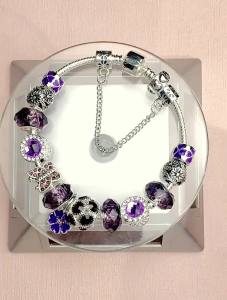 Best seller in europe and america Crystal Beaded Bracelet Diy Purple oil-dripping butterfly Flower Pendant bracelet Factory direct sales