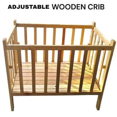 WOODEN CRIB (KUNA) ADJUSTABLE floor up and down and foldable VARNISHED