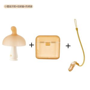 New mushroom-shaped baby teether designed for teething and oral exploration made of food-grade silicone and helps prevent thumb-sucking