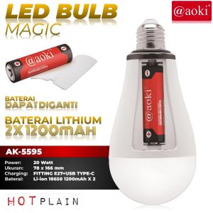 AOKI Lampu led bohlam magic emergency AD/DC 20w fitting on/off baterai dapat diganti AK 5595 AN
