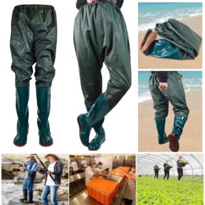WAYCAI Waterproof Transplant Pants Wading Pants Shoes Plastic PVC High Tube Fishing Pants Integrated Fishing Pants High Quality 10 Sizes Non-slip Fishing Rain Boots