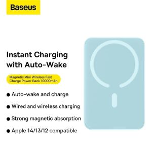 Baseus 10000mAh CCC 3C Mini Power Bank 20W Magnetic Wireless Fast Charger with Auto-Wake
