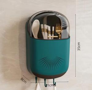Wall Mounted Dustproof Cutlery Storage Box Utensils Holder Spoon Fork Chopsticks Holder Kotak Penyimpanan dinding kutleri Kotak Simpanan Pinggan Mangkuk Sudu Garpu Perkakas Dapur