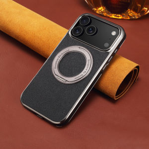 new Luxury Magnetic Ring Stand Genuine Leather Magsafe Case for iPhone 17 Pro Max 14 15 16 Pro 17 Air Plating Wireless Charging Case hot