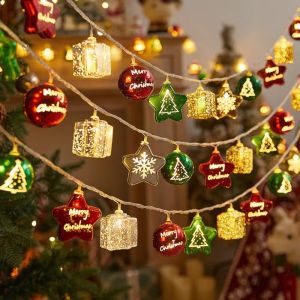DIVATEN 10/20/40 LED Christmas String Lights Multiple Charming Shapes Warm White Ball Star Ornament Lights Decorative Battery Powered Fairy Atmosphere Lights For Christmas Tree
