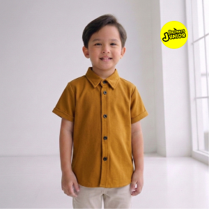 Bronkis Junior Kemeja Anak Laki Laki Lengan Pendek Pique Warna Mustard untuk usia 1 Bulan - 10 Tahun