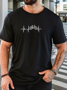 Mens bicycle heartbeat pattern summer casual crew neck short T-shirt