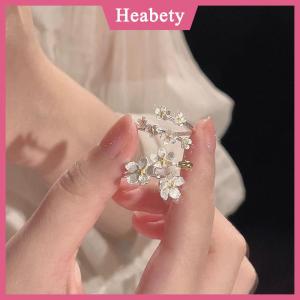 Heabety  Tinh Tế Hoa Mở Có Thể Điều Chỉnh Nhẫn Cho Phụ Nữ Bạc Màu Tối Giản Ngón Tay Nhẫn Đính Hôn Đồ Trang Sức Mỹ Nữ Quà Tặng