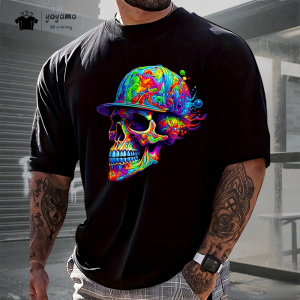 3D Print Skull Mens T-Shirt Summer Mens Top Trendy Versatile O-Neck Mens Short Sleeve Retro Fashion Plus Size Mens Clothing