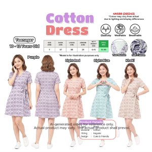 Teenager Girls Cotton Dress Cute Heart Plaid Short Sleeve Side Tie Dress (10-12 Years) - Free Size