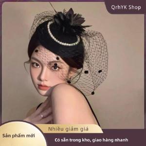 Hàng có sẵn✨ Retro Hoa Lớn Top Hat Tóc Clip Đen Lưới Hat Với Lông Tóc Clip Wedding Prom Party Phụ Kiện Headband Cho Phụ Nữ