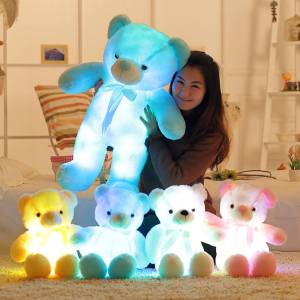 30/50/80cm Creative Light Up LED Teddy Bear Stuffed Animals Plush Toy With light Colorful Glowing Gift for Kids Luminous Cushion Pillow