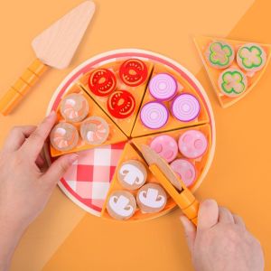 ZM10Q Early Education Pizza Pretend Play Toy Simulation Interactive Cookie Play Food Set Pretend Play Kitchen Accessories Montessori Dramatic Food Pizza Toys House Kitchen Toys