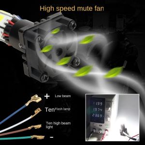 40W Motorcycle Universal 6LED Headlight White 3500LM Waterproof LED Bulbs With Fan