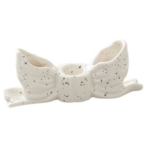 STMEN Romantic Ceramic Bow Candle Holder INS Elegant Bowknot Shape Candlestick Gift Vintage Long Candle Candlestick Wedding Candlelight Dinner