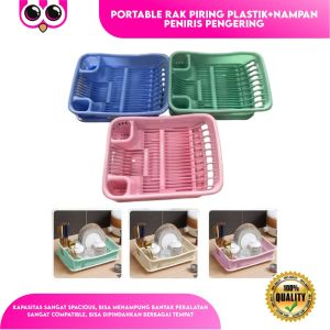 PORTABLE RAK PIRING PLASTIK+NAMPAN PENIRIS PENGERING AIR SERBAGUNA PERABOTAN DAPUR