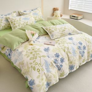 Light Luxury 100% Skin-friendly Cotton Fresh Style Bed Sheet Four-piece Set 4 Three-piece Thickened Duvet Cover Set for Winter aLZD