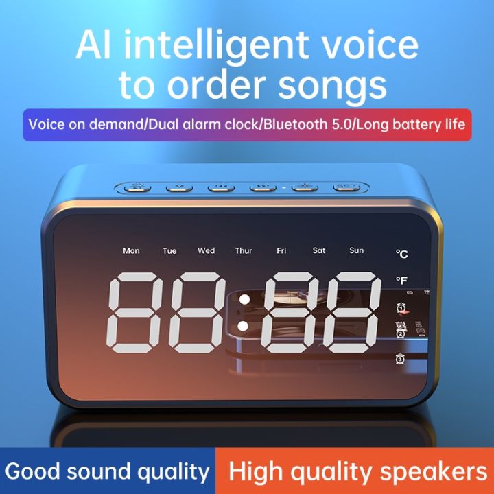 Aolon Portable Bluetooth Speaker Digital Alarm Clock, Louder Crystal