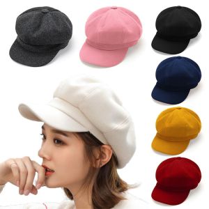 1pc Thickened warm retro solid color woolen octagonal hat fashion womens newsboy hat casual wool hat winter beret painter hat