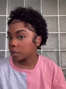 Tóc giả Pixie Cut tóc người ngắn xoăn tóc giả lưới phía trước tóc người đã được tỉa sẵn tóc giả lưới phía trước tóc người 13X1 tóc giả ngắn tóc người dành cho phụ nữ da đen (1B/99J)