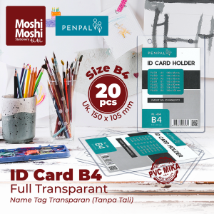 20 PCS ID Card Holder B4 PVC Mika Transparan Tebal Name Tag Tanpa Tali