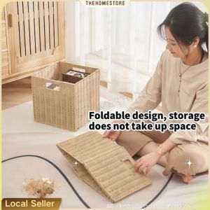 Foldable Handmade Rattan Basket Wicker Laundry Basket Toy and Clothing Storage Box Home Storage Box Wardrobe Home Decor Hand-woven