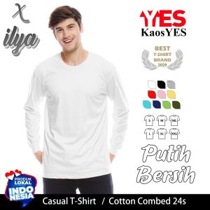 KaosYES Kaos Lengan Panjang Cotton Combed 24s - T-Shirt Baju Pria Polos Putih